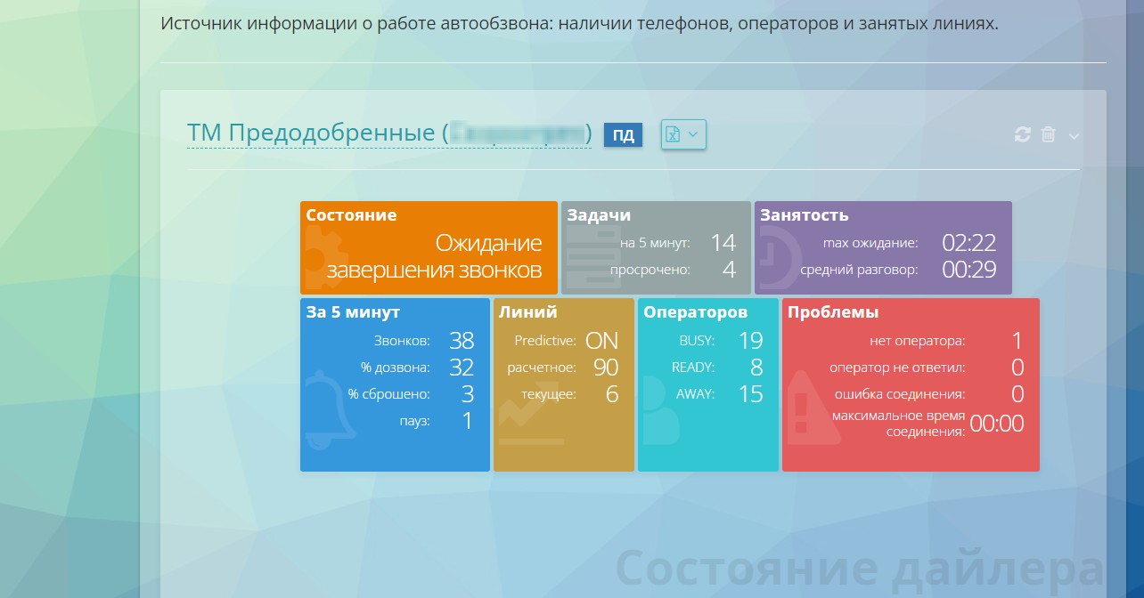Виджет работы автообзвона в Оки-Токи
