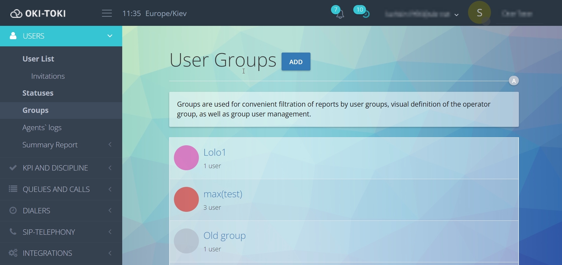 Note: User groups
