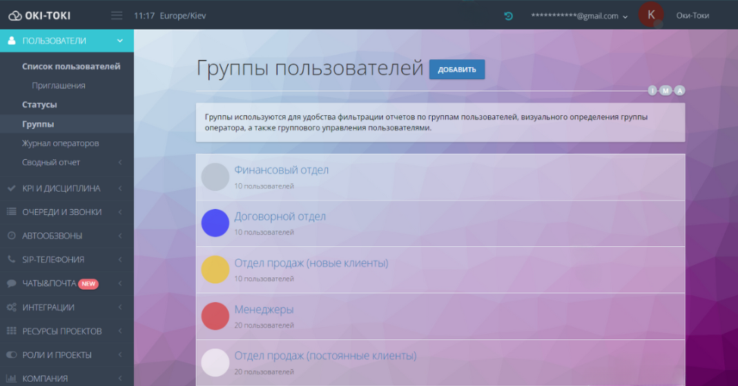 Группы пользователей в Оки-Токи