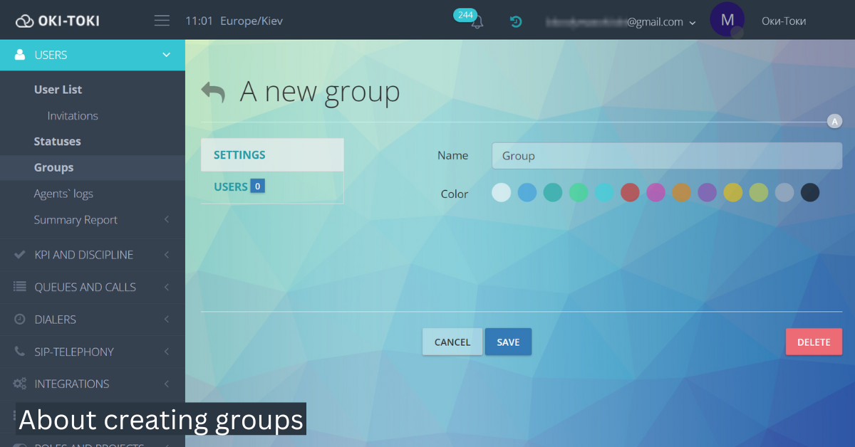 Note: User groups - PBX and SIP-telephony Oki-Toki
