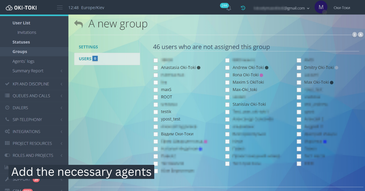 Note: User groups - PBX and SIP-telephony Oki-Toki