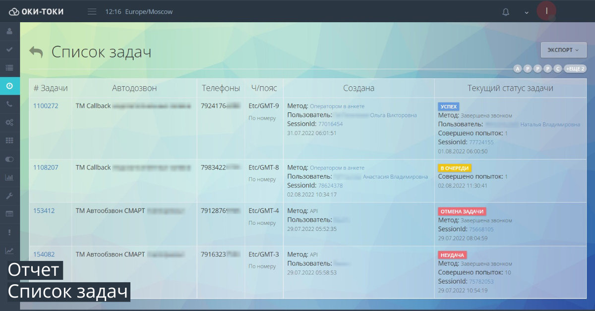 Отчёт по обзвону: «Список задач»