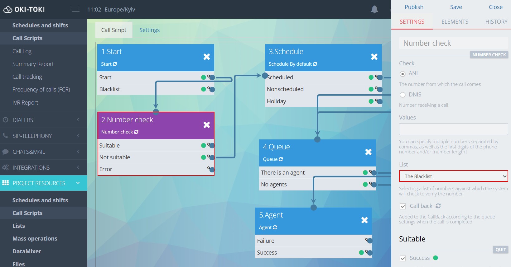 Черный список в сценарии звонка
