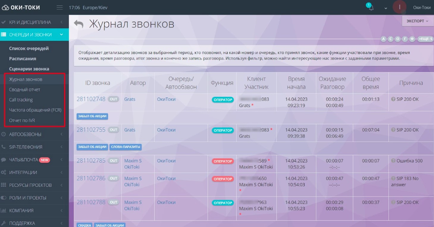 Отчеты Оки-Токи