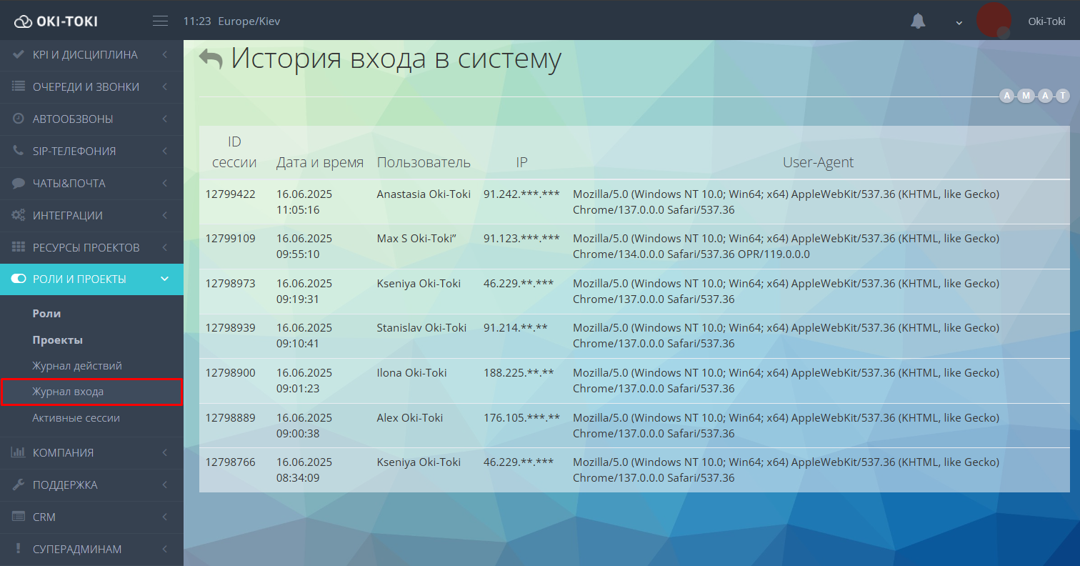 Журнал входа
