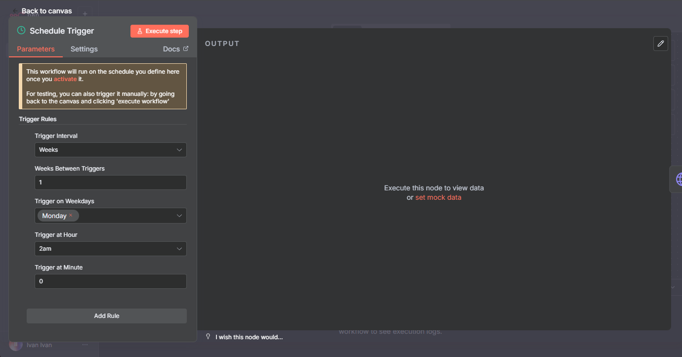 Настройки Schedule Trigger.